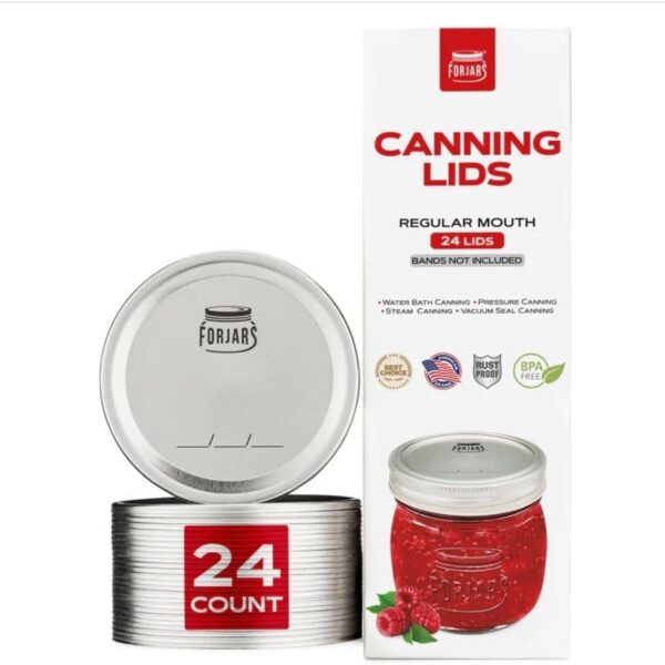 FORJARS - Canning Lids Regular Mouth, 24-Pack – Create Airtight Seals on Mason Jars to Preserve