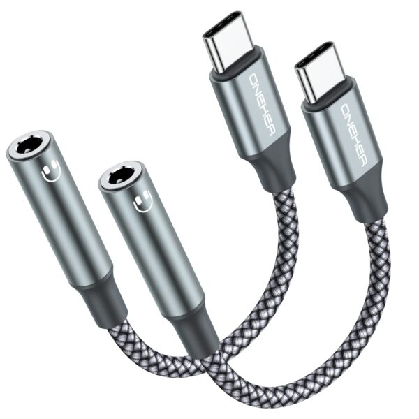 USB Type C to 3.5mm Headphone Jack Adapter, (2-Pack) USB C to Aux Female Audio Dongle Cable Cord Compatible with iPhone