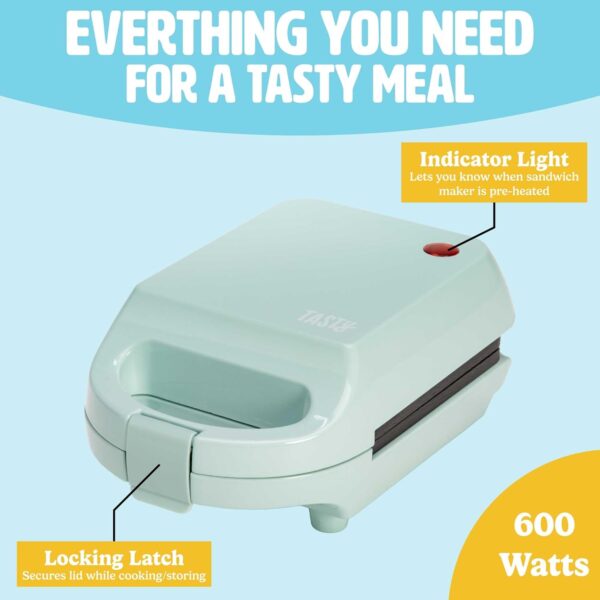 Tasty Mini Sandwich Maker, Makes Sandwiches, Paninis, Grilled Cheese, Desserts, Quick Results, Easy Cleanup, 600W, Aqua - Image 4