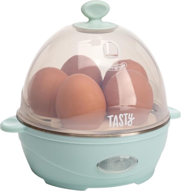 Tasty Mini Rapid Egg Cooker, 5-Egg Capacity for Perfect Hard Boiled Eggs or Omelets, Auto Shut Off, Aqua Auto Shut Off,