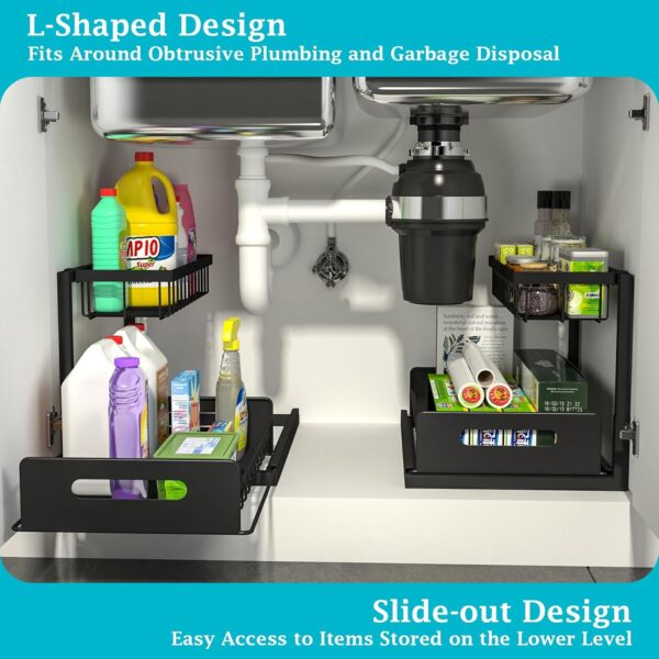 REALINN Under Sink Organizer, Pull Out Cabinet Storage 2 Tier Slide Out Sink Shelf, Kitchen Organizers and Storage, Black - Image 2
