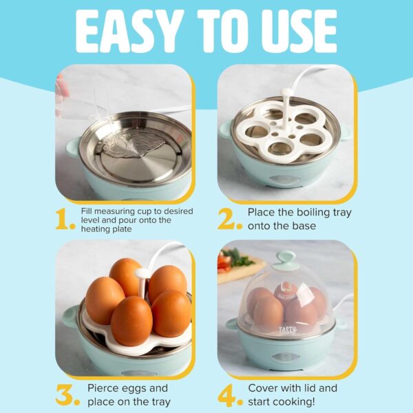 Tasty Mini Rapid Egg Cooker, 5-Egg Capacity for Perfect Hard Boiled Eggs or Omelets, Auto Shut Off, Aqua Auto Shut Off, - Image 3