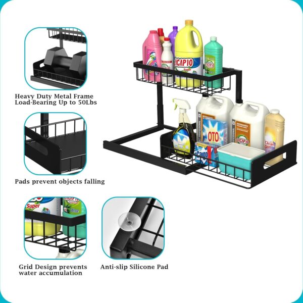 REALINN Under Sink Organizer, Pull Out Cabinet Storage 2 Tier Slide Out Sink Shelf, Kitchen Organizers and Storage, Black - Image 4