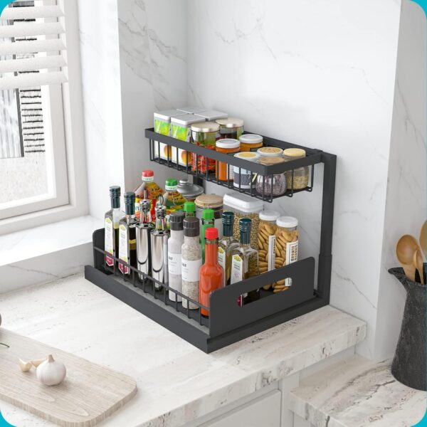 REALINN Under Sink Organizer, Pull Out Cabinet Storage 2 Tier Slide Out Sink Shelf, Kitchen Organizers and Storage, Black - Image 3