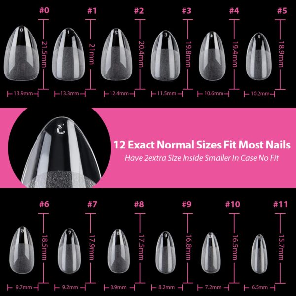 UNA GELLA Short Almond Fake Nails 216pcs Pre-shape Gel Acrylic Nail Tips for Full Cover Nail Extension Home - Image 2