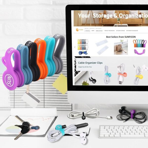 SUNFICON 6 Pack Magnetic Cord Organizers Cable Clips Cable Straps Silicone Twist Ties Colorful Headphone Cord Keeper - Image 3