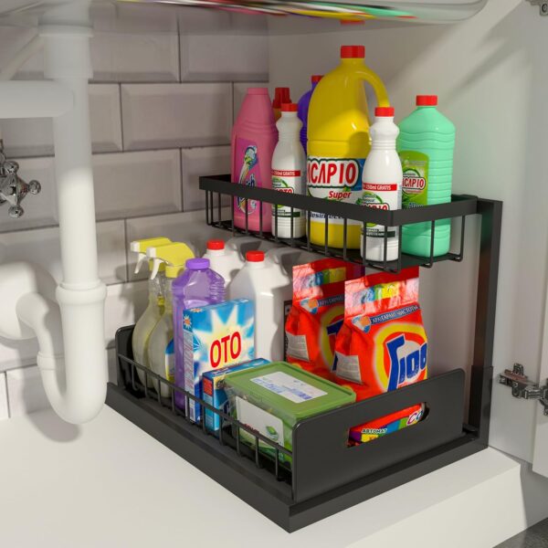 REALINN Under Sink Organizer, Pull Out Cabinet Storage 2 Tier Slide Out Sink Shelf, Kitchen Organizers and Storage, Black