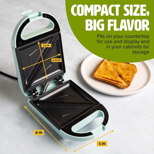Tasty Mini Sandwich Maker, Makes Sandwiches, Paninis, Grilled Cheese, Desserts, Quick Results, Easy Cleanup, 600W, Aqua - Image 2