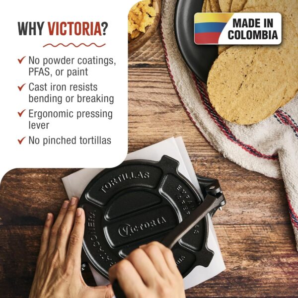Victoria Cast Iron Press Made in Colombia Tortilla and Roti Maker, 6.5 Inches, Black Tortilla and Roti Maker, 6.5 Inches, Black - Image 4