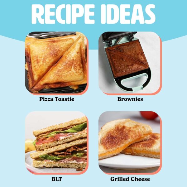 Tasty Mini Sandwich Maker, Makes Sandwiches, Paninis, Grilled Cheese, Desserts, Quick Results, Easy Cleanup, 600W, Aqua - Image 3