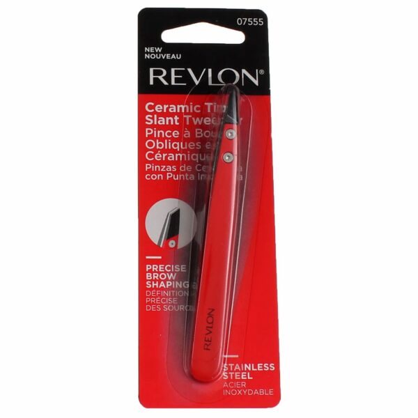 Revlon Ceramic Slanted Tip Tweezers, Precision For Eyebrow Shaping and Fine Hair Removal, Stainless