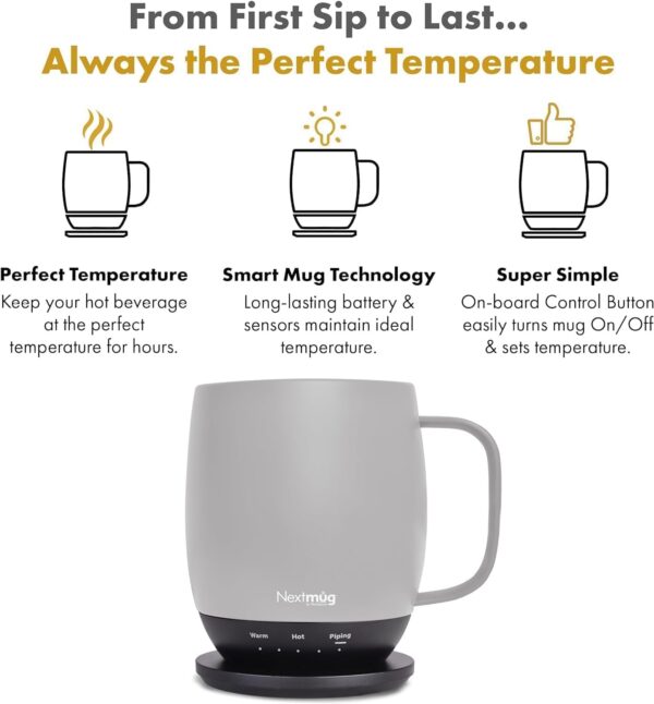 Nextmug - Temperature-Controlled, Self-Heating Coffee Mug (Almond 14 oz.)  Coffee Mug (Almond 14 oz.) - Image 3