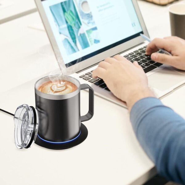 Self Heating Coffee Mug,12oz Heated Cup with 10Hrs Auto Shut Off,131℉ Beverage Coffee Cup Warmer with Mug Set for Desk Home - Image 4