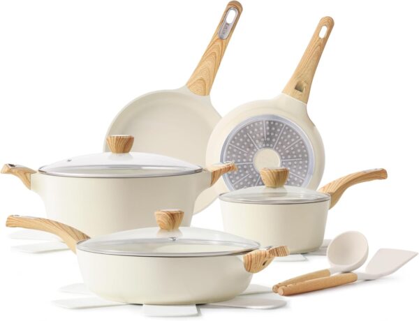 SENSARTE Ceramic Cookware Sets, Pots and Pans Set Non stick, 14-Piece Induction Cookware, Non toxic