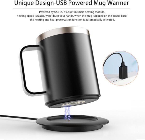 Self Heating Coffee Mug,12oz Heated Cup with 10Hrs Auto Shut Off,131℉ Beverage Coffee Cup Warmer with Mug Set for Desk Home - Image 2