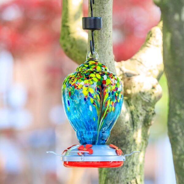 WOSIBO Hummingbird Feeder for Outdoors Patio Large 32 Ounces Colorful Hand Blown Glass Hummingbird - Image 4
