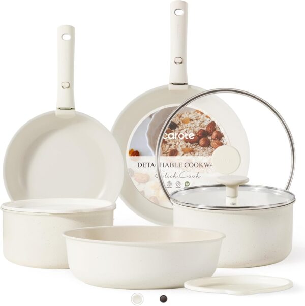 CAROTE 11pcs Pots and Pans Set, Nonstick Cookware Detachable/Removable Handle, Induction RV