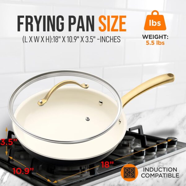 NutriChef 10-Inch Professional Ceramic Frying Pan With Lid - Medium Skillet with Golden Titanium Handle, - Image 2