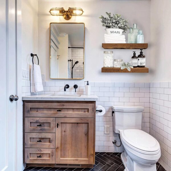 QEEIG Bathroom Floating Shelves for Wall Mounted Shelf Over Toilet Farmhouse Home Decor Display Shelving Small 16 inch Set of 2, Rustic - Image 3