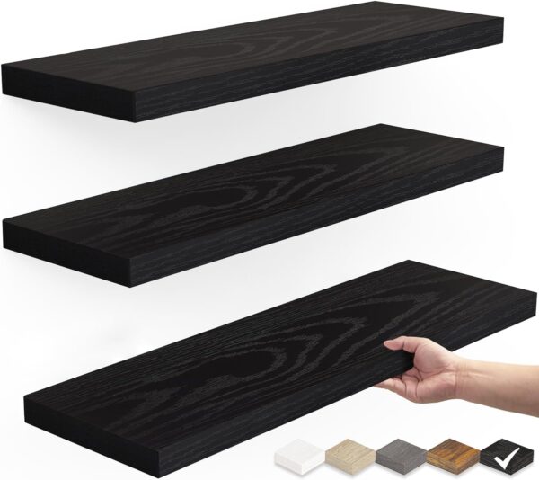 BAYKA Floating Shelves for Wall, Wall Mounted Rustic Wood Shelves for Bathroom, Bedroom, Living Room, Kitchen,