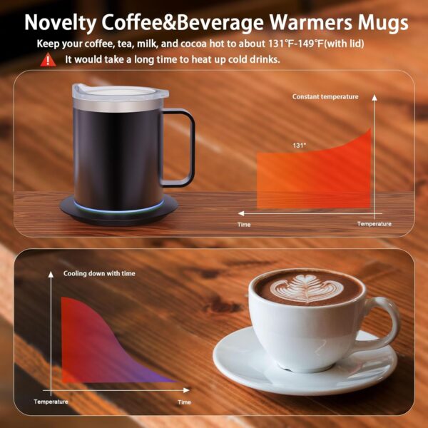 Self Heating Coffee Mug,12oz Heated Cup with 10Hrs Auto Shut Off,131℉ Beverage Coffee Cup Warmer with Mug Set for Desk Home - Image 3
