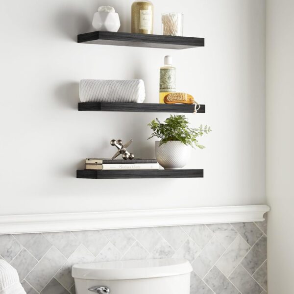 BAYKA Floating Shelves for Wall, Wall Mounted Rustic Wood Shelves for Bathroom, Bedroom, Living Room, Kitchen, - Image 3