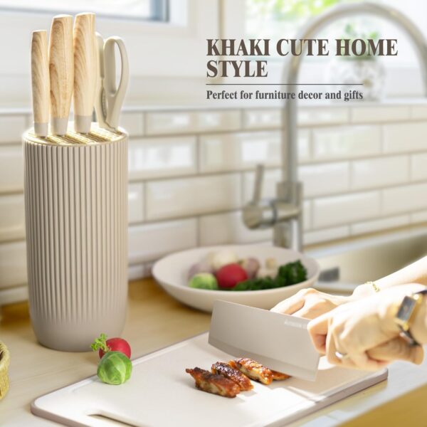 Knife Set, Astercook 6 Piece Khaki Kitchen Knife Set, Non-stick Stainless Steel Knife Block Set, Anti-Rust - Image 2
