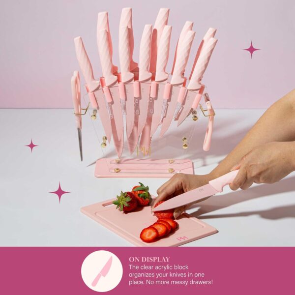 Paris Hilton Knife Block Set with Fan Style Clear Acrylic Knife Block, Premium Stainless Steel Blades with Nonstick Coating, - Image 4