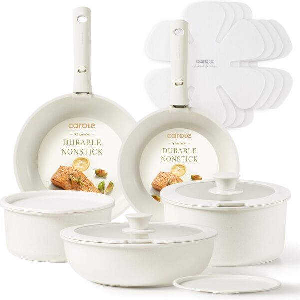 CAROTE Pots and Pans Set Non Stick, 15pcs Cookware Sets, Dishwasher/Oven/Fridge Safe, Kitchen Set, Space Saving Pots Set