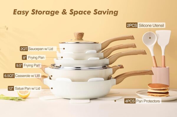 SENSARTE Ceramic Cookware Sets, Pots and Pans Set Non stick, 14-Piece Induction Cookware, Non toxic - Image 3