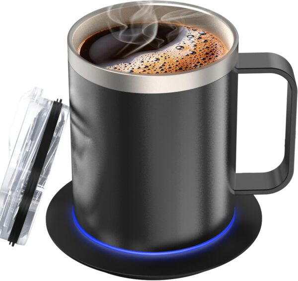 Self Heating Coffee Mug,12oz Heated Cup with 10Hrs Auto Shut Off,131℉ Beverage Coffee Cup Warmer with Mug Set for Desk Home