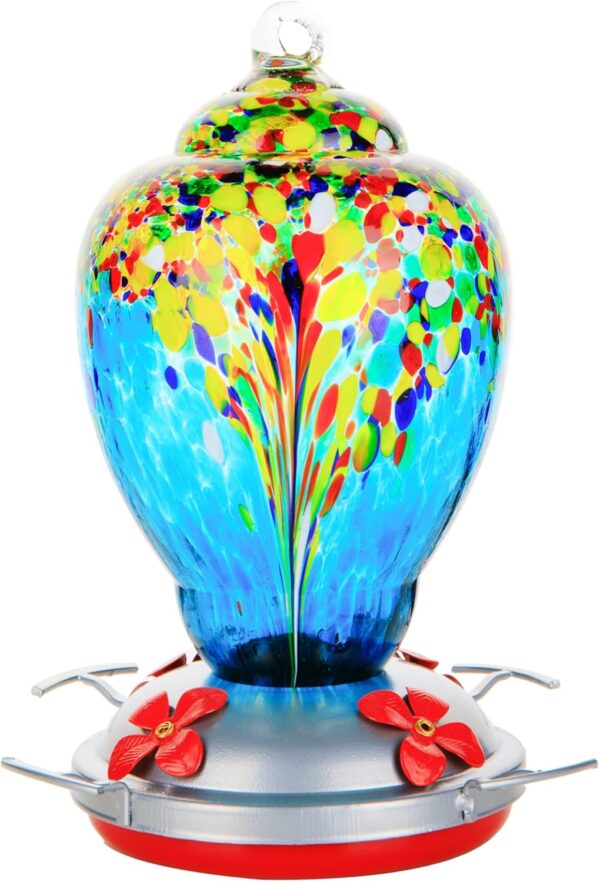 WOSIBO Hummingbird Feeder for Outdoors Patio Large 32 Ounces Colorful Hand Blown Glass Hummingbird