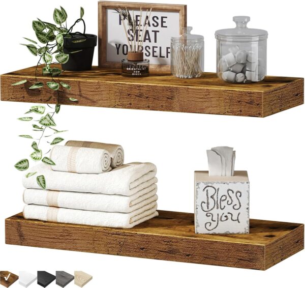 QEEIG Bathroom Floating Shelves for Wall Mounted Shelf Over Toilet Farmhouse Home Decor Display Shelving Small 16 inch Set of 2, Rustic