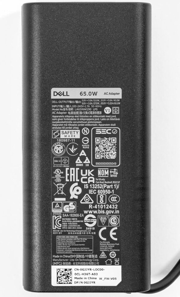 ell 65W USB-C Laptop Charger for XPS and Latitude 5000 - Power Cord Included Power  Cord Included - Image 4
