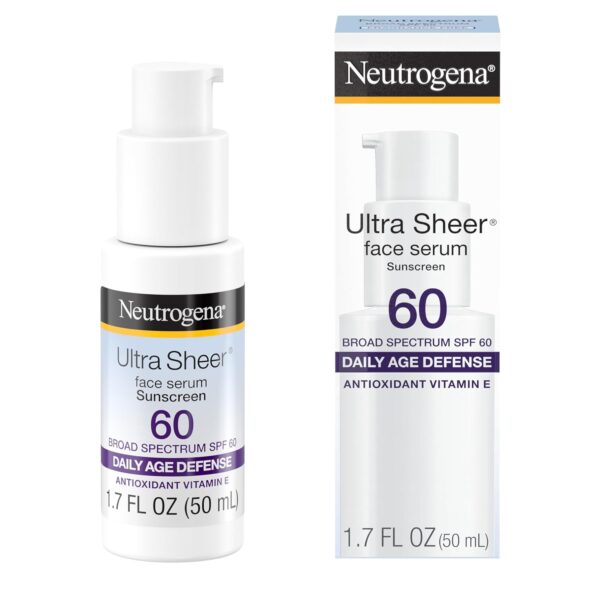 Neutrogena Ultra Sheer Moisturizing Face Serum with Vitamin E & SPF 60, All Day Facial Sunscreen Serum with