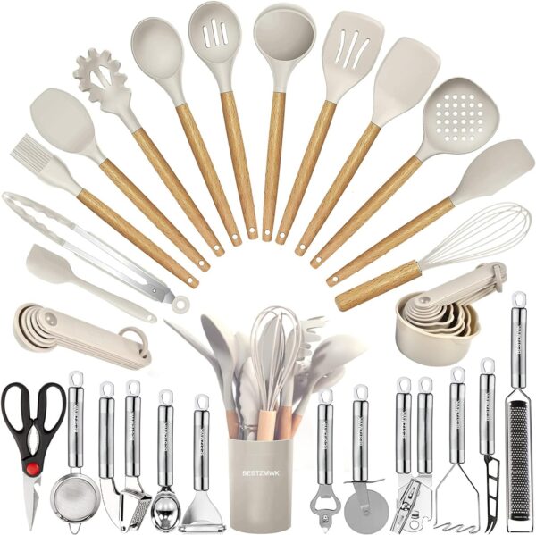 Kitchen Utensils Set- 35 PCs Cooking Utensils with Grater,Tongs, Spoon Spatula &Turner Made of Heat