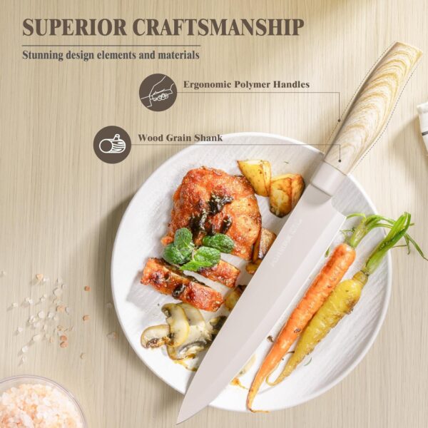 Knife Set, Astercook 6 Piece Khaki Kitchen Knife Set, Non-stick Stainless Steel Knife Block Set, Anti-Rust - Image 4