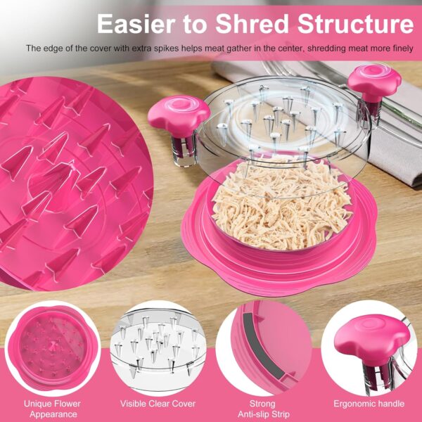 Chicken Shredder Large Chicken Breast Shredder Tool Twist with Brush&Fork, Visible Meat Shredder Machine, Anti-Slip Strip - Image 2
