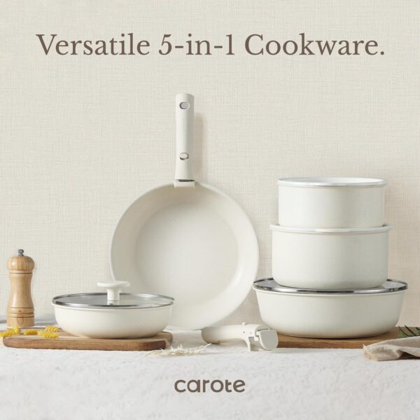 CAROTE 11pcs Pots and Pans Set, Nonstick Cookware Detachable/Removable Handle, Induction RV - Image 2
