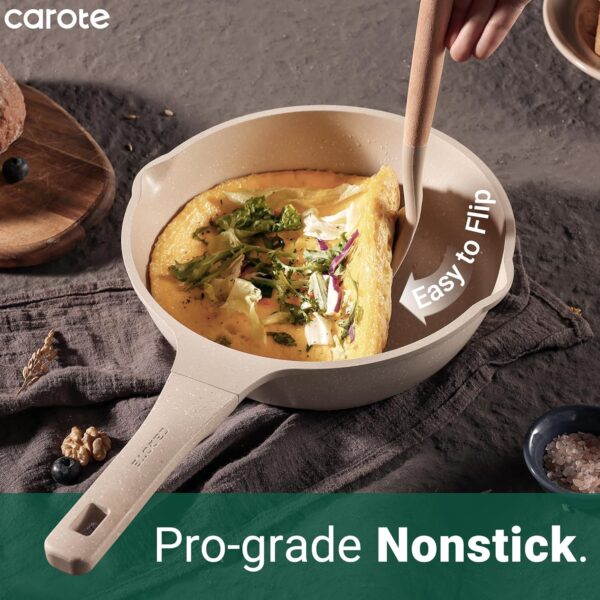 CAROTE 10pcs Pots and Pans Set Non Stick, Taupe Nonstick Cookware Set, Frying pans with lids, - Image 3