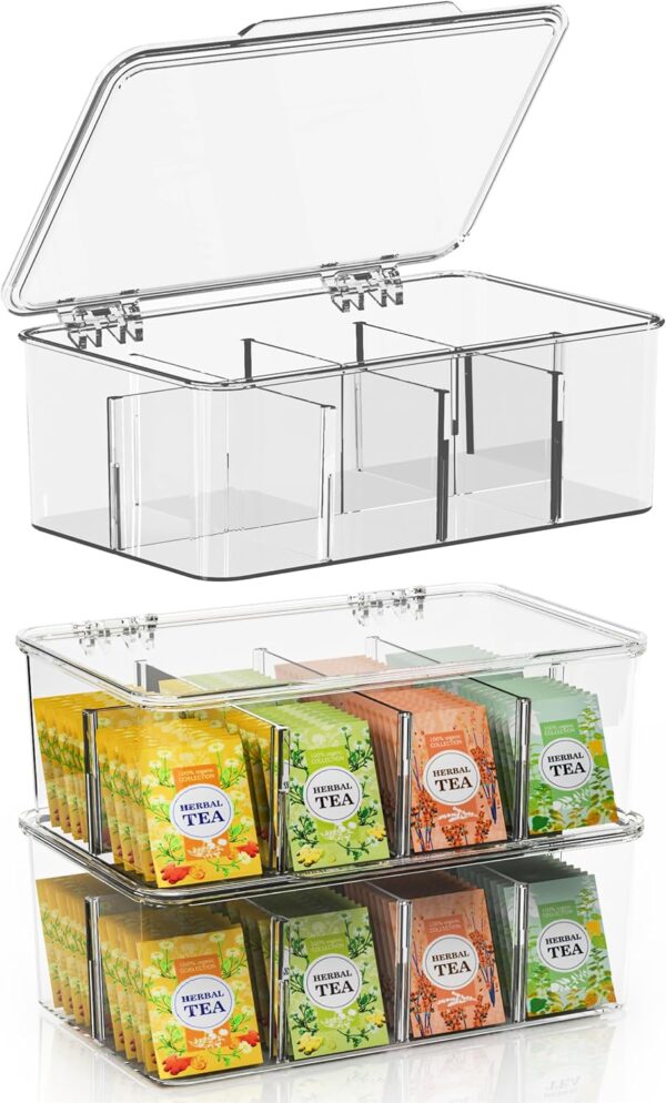 Utopia Home 3 Pack Tea Bag Organizer - Stackable Tea Bag Storage Organizer with Lid - Tea bag holder For Kitchen Organizers