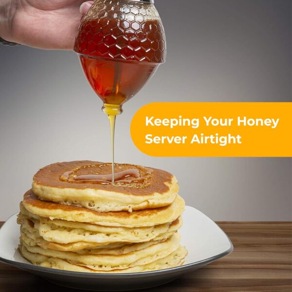 Hunnibi 8oz No Drip Glass Honey Dispenser with Stand - Honeycomb-Style Syrup Server and Bee-Themed Storage Jar - - Image 4