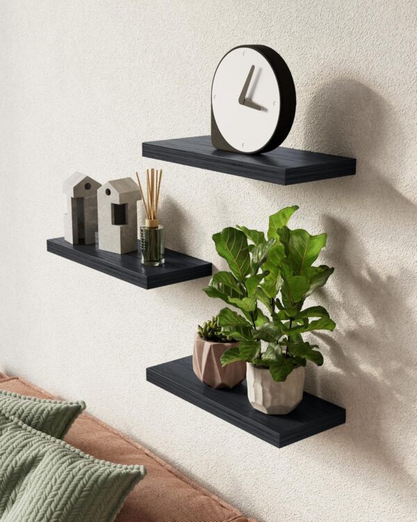 BAYKA Floating Shelves for Wall, Wall Mounted Rustic Wood Shelves for Bathroom, Bedroom, Living Room, Kitchen, - Image 2